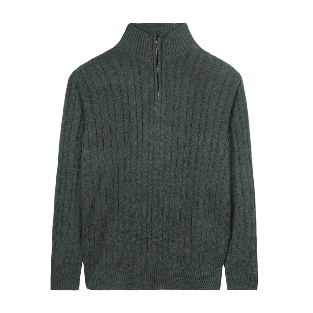 Charcoal Cable Knit Quarter Zipper