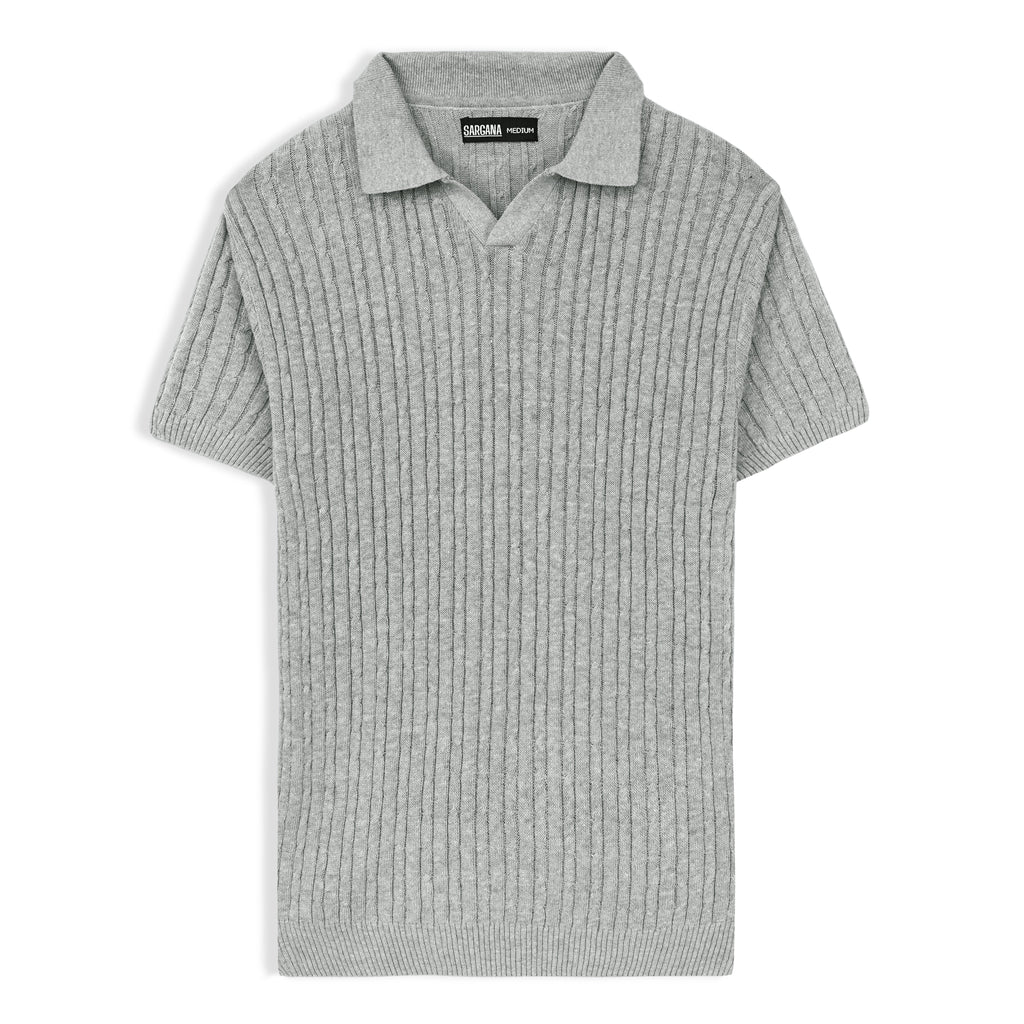 Grey Cable Knit Polo