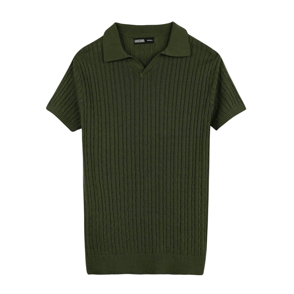 Olive Cable Knitted Polo