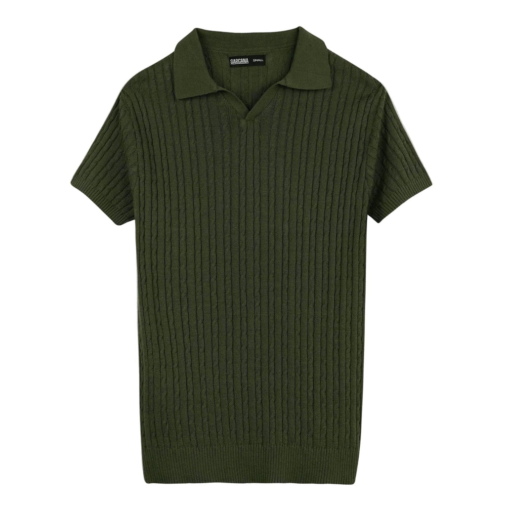 Olive Cable Knitted Polo
