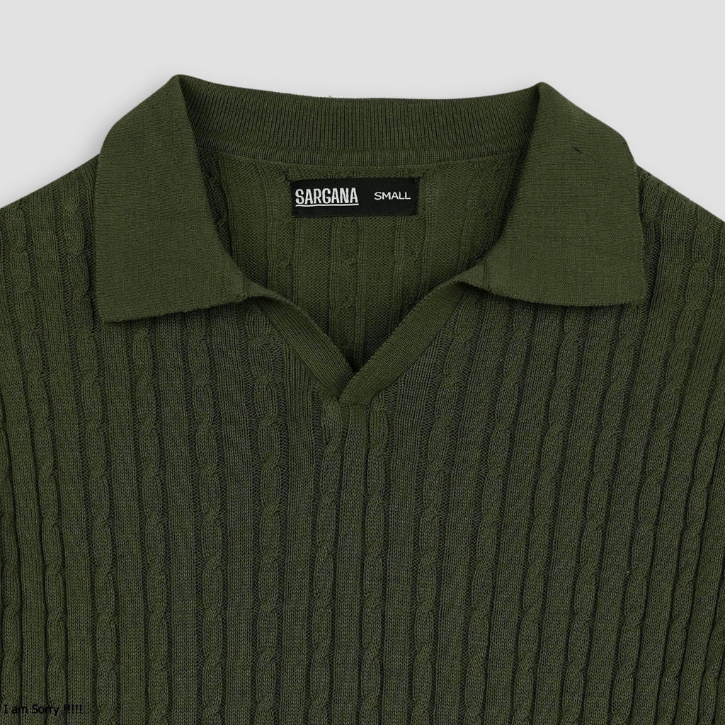 Olive Cable Knitted Polo