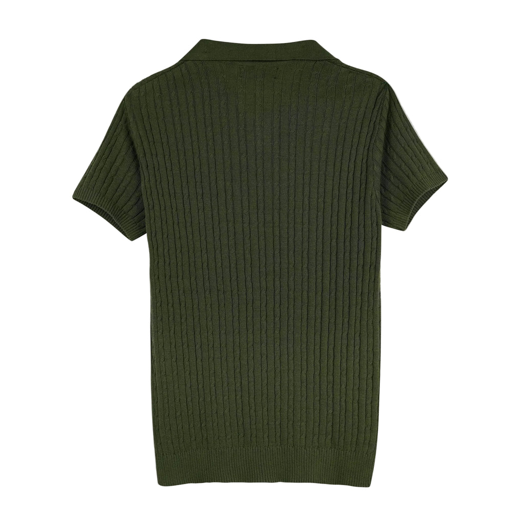 Olive Cable Knitted Polo