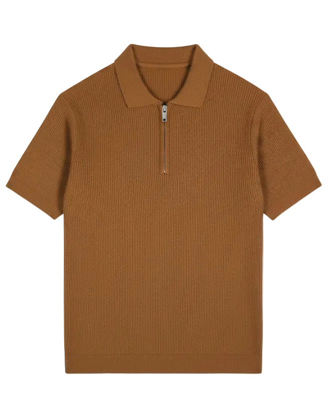 Caramel Knitted Quarter Zip Up