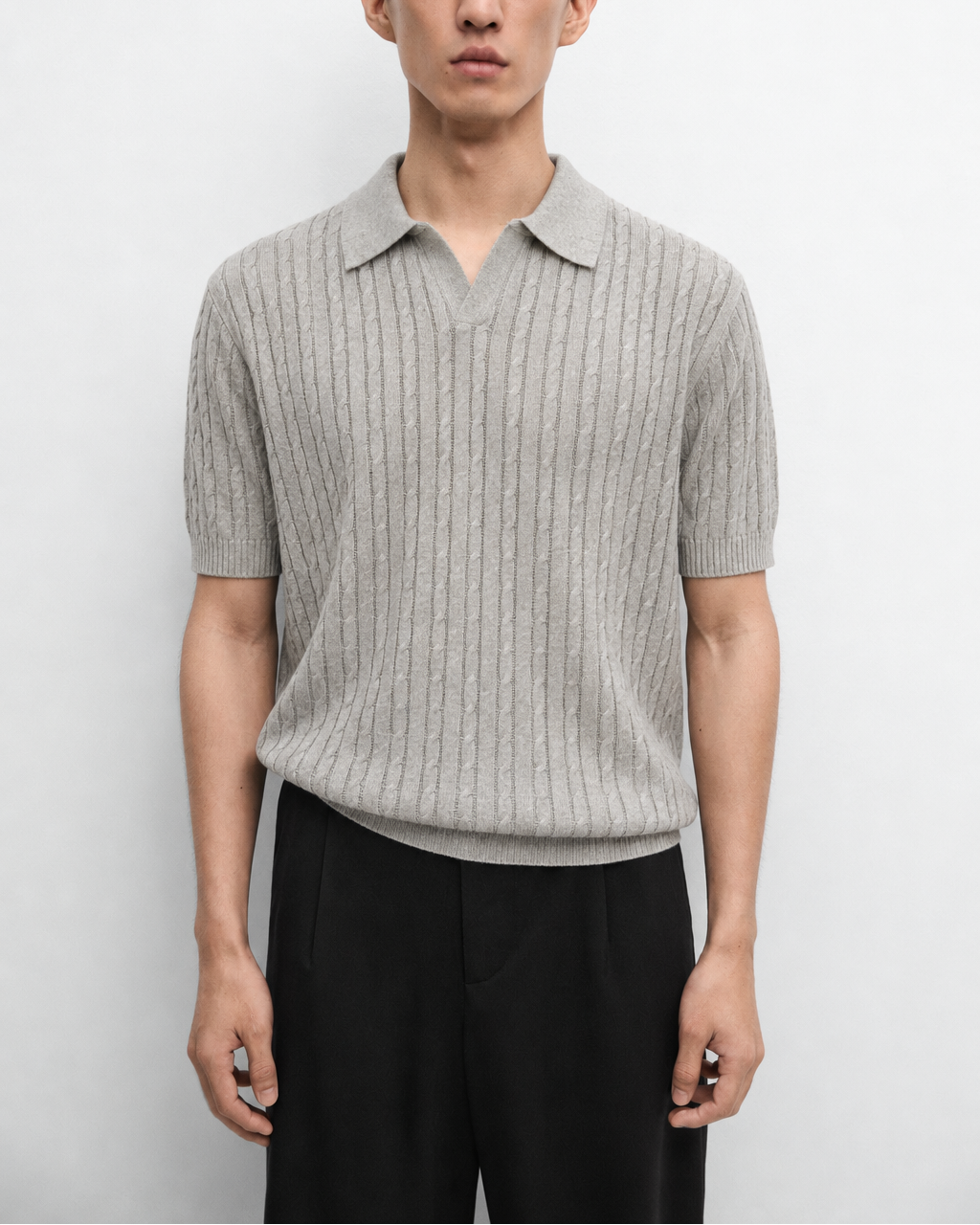 Grey Cable Knit Polo