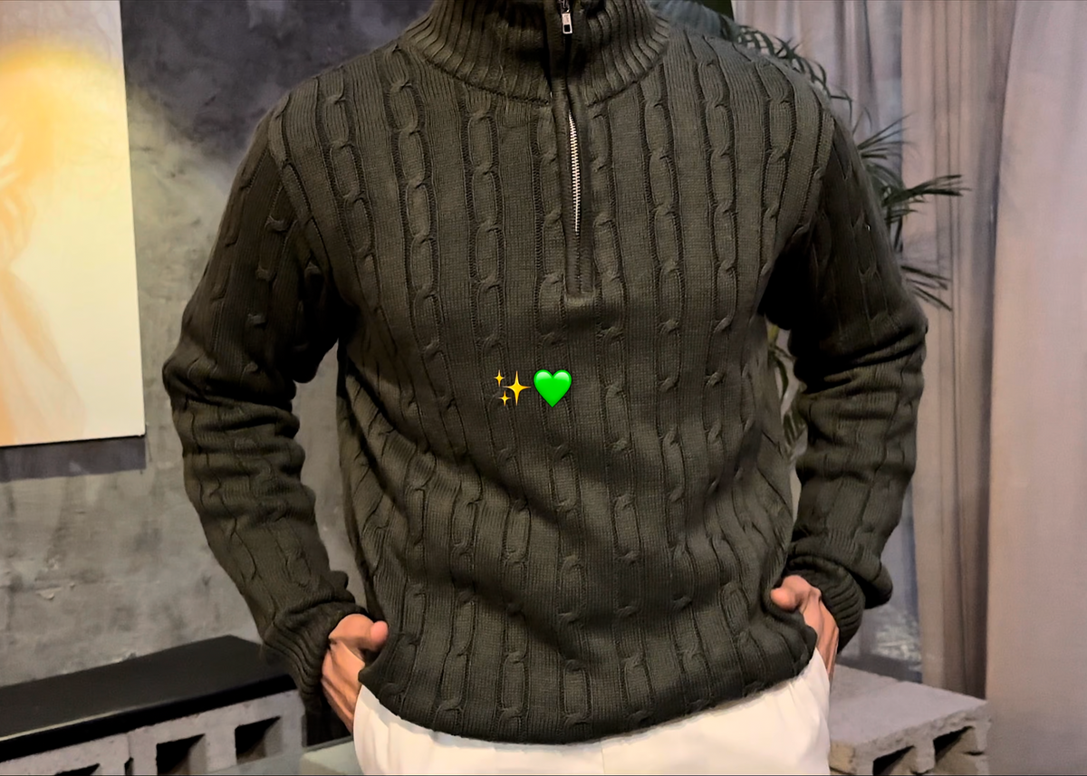 Olive Cable Knit Quarter Zipper