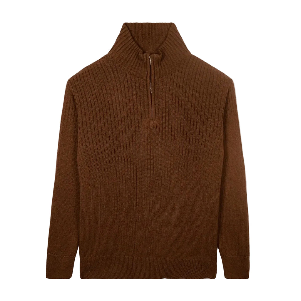 Coffee Knitted Quarter Zipper