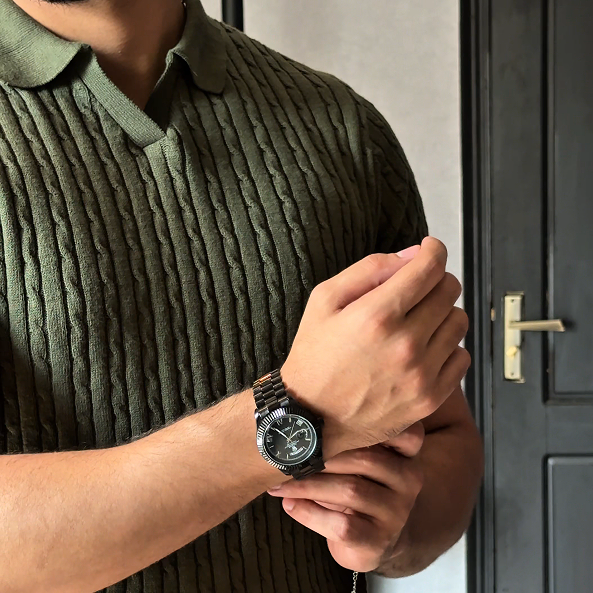 Olive Cable Knitted Polo