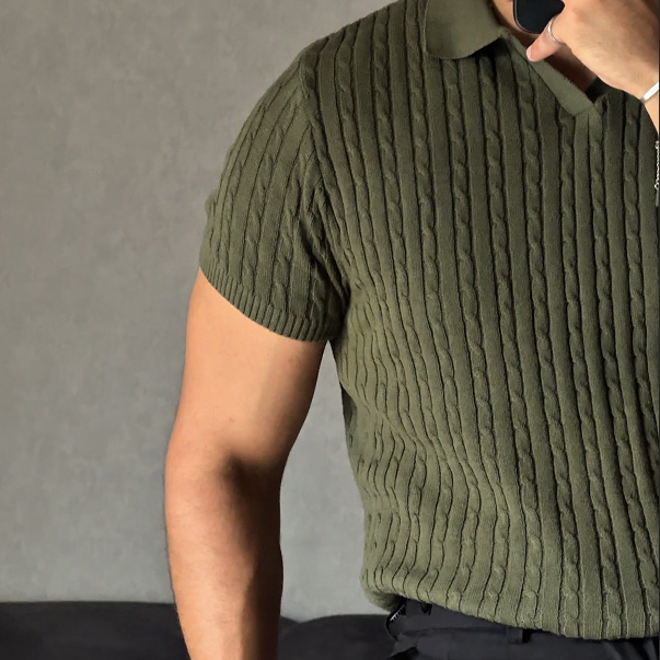 Olive Cable Knitted Polo